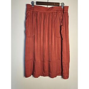 Boho LOFT Midi Skirt Womens Large Terracotta Orange Rayon Elastic Waist Pockets